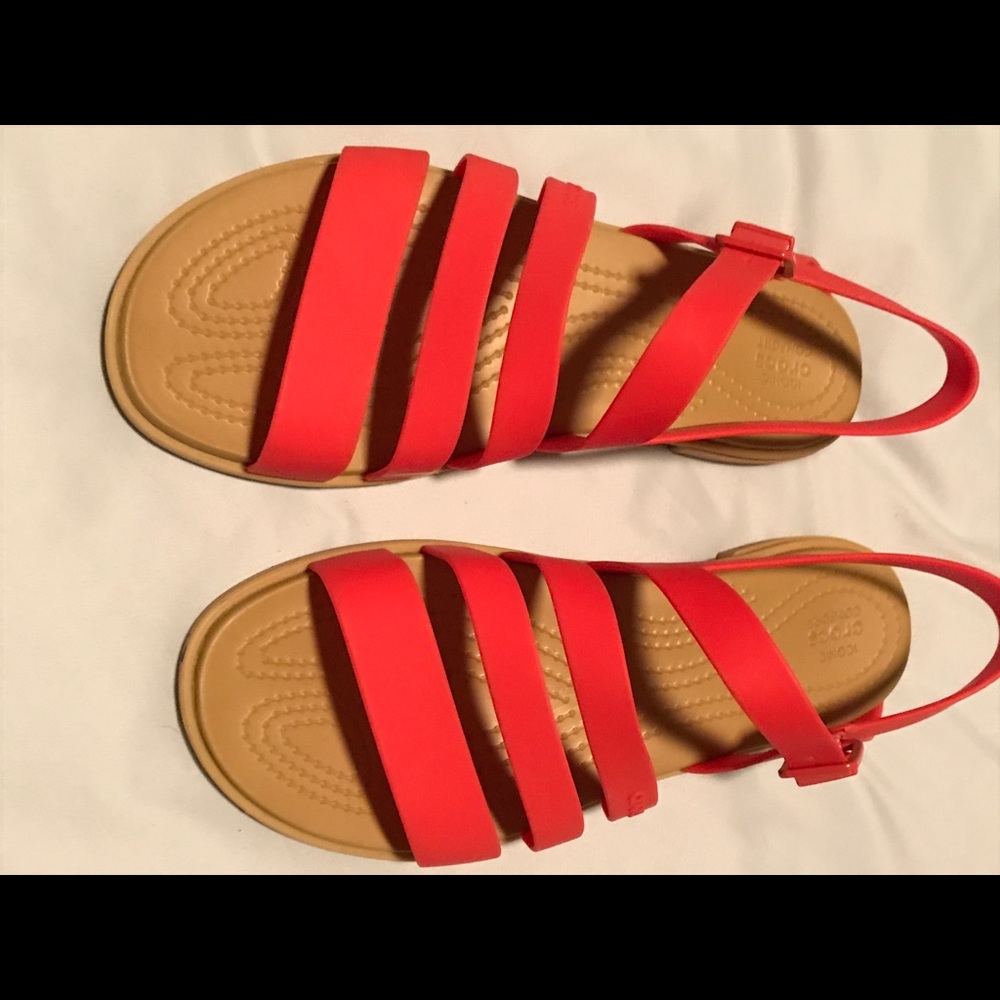 Red crocs sandals size 8